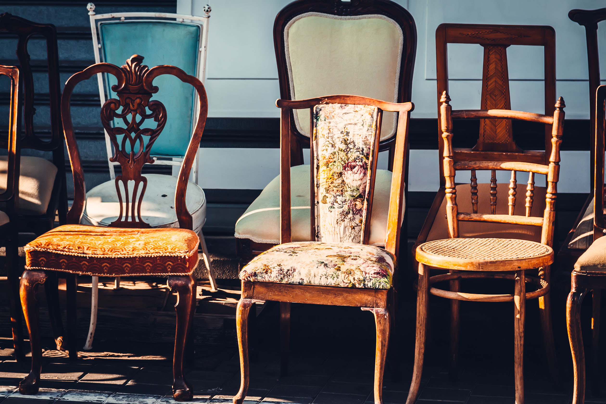 Vintage chairs at a flea market